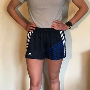 Blue and black Adidas soccer shorts